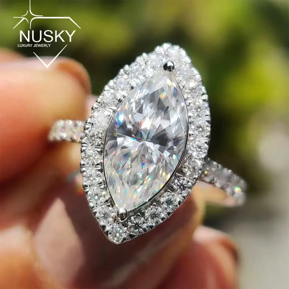 1.5CT Marquise Cut Halo Moissanite Engagement Ring for Women Pave Set Diamond S925 Silver Wedding Band Promise Jewelry Gifts
