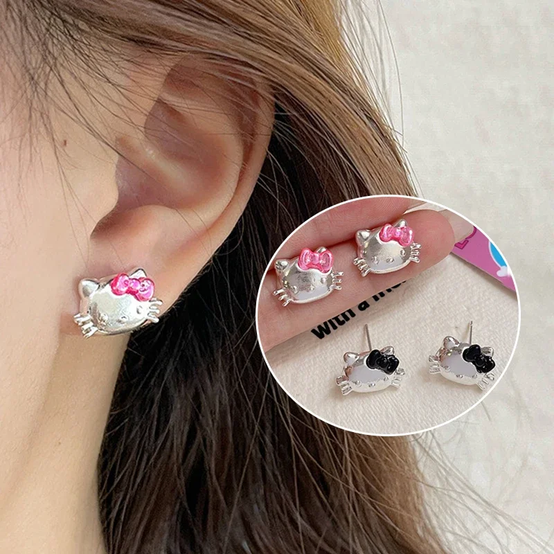 Sanrios Hello Kitty Earrings Charm Anime Kt Cat Cute Cartoon Stud Earrings for Women Sweet Girls Ear Accessories Jewelry Gifts