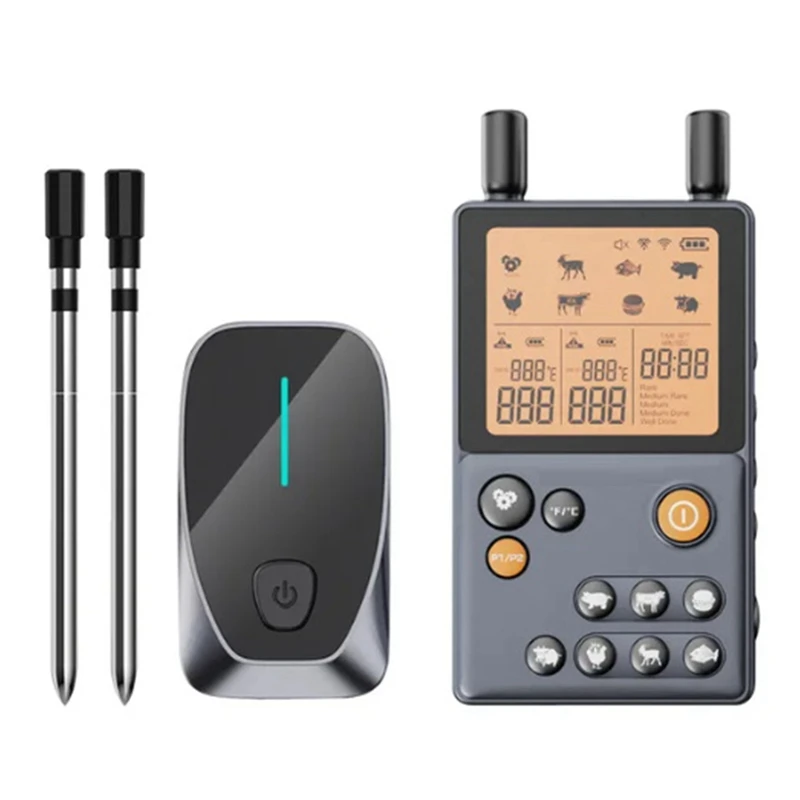 

1 Set Wireless Meat Thermometer Dual Probes Food Thermometer +Amplifier 100M Transmission Distance For Smoking BBQ