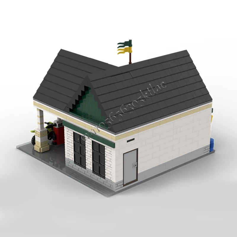 1385 PCS City Engineering Gas Station Car Service for City MOC Customize Modular Building Block Creative DIY Toy Christmas Gift