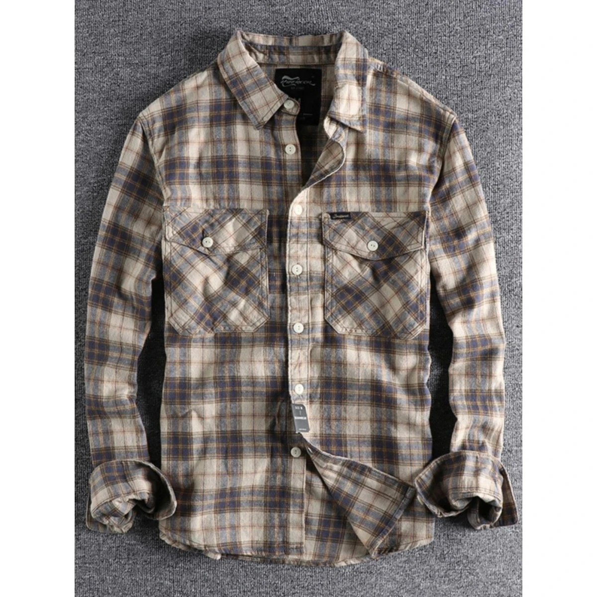 

Retro Washed Plaid Casual Long Sleeve Men's Shirt Spring Autumn High End Fashion Youthful Polyester Fiber Non Iron Treatment