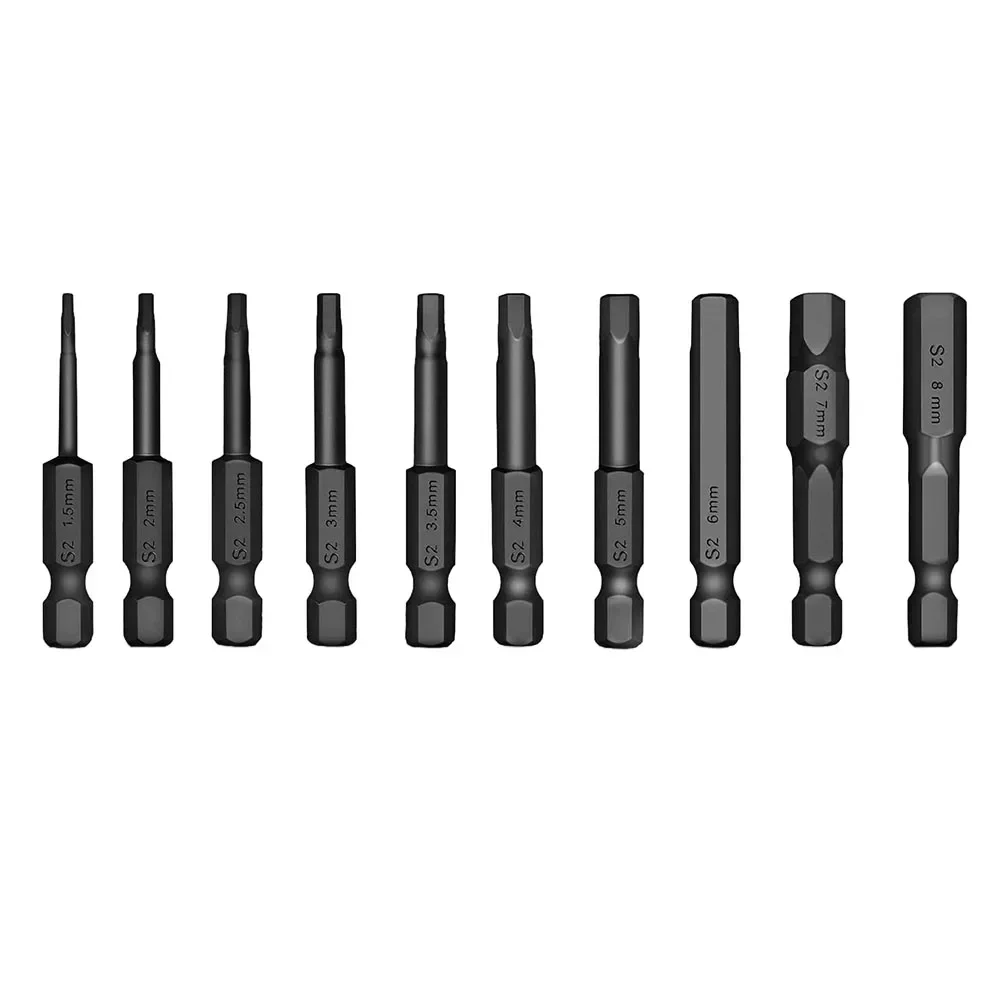 10 Pcs Metric Hex Head Bit Set Wrench Screwdriver Socket Bit 1/4 Inch Diameter Magnetic Screwdriver Bit Set Power Tool