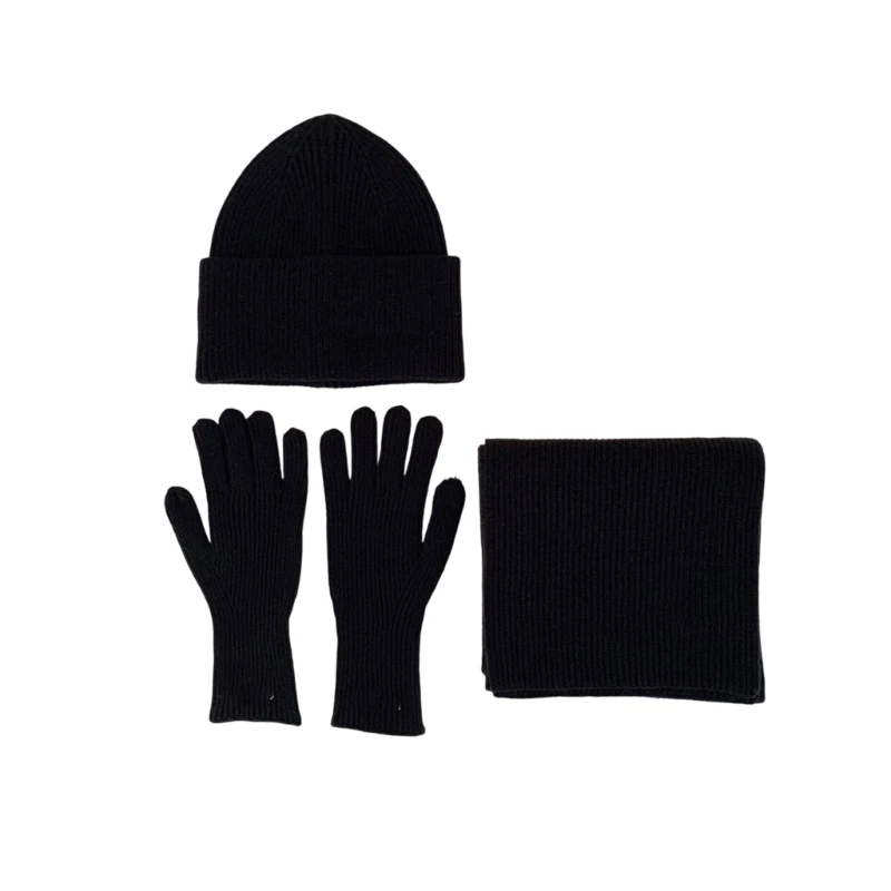 3pcs Warm Knitted Hat and Neck Scarf Gloves Set Breathable Acrylic Fibre Winter Accessories All Season Unisex Gear Y166