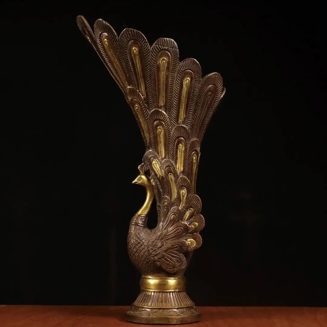 Antique pure copper gilt peacock vase ornaments, Danfeng cups, craft gifts, home decorations