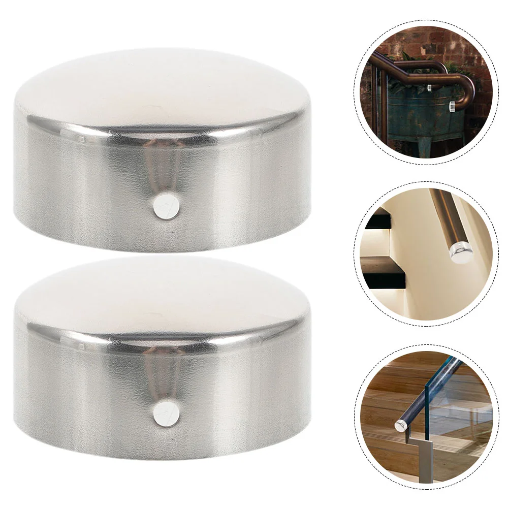 

2 Pcs Pipe Fittings Handrail End Cap Stainless Metal Plugs for Round Holes Caps Tubing Tube Protector