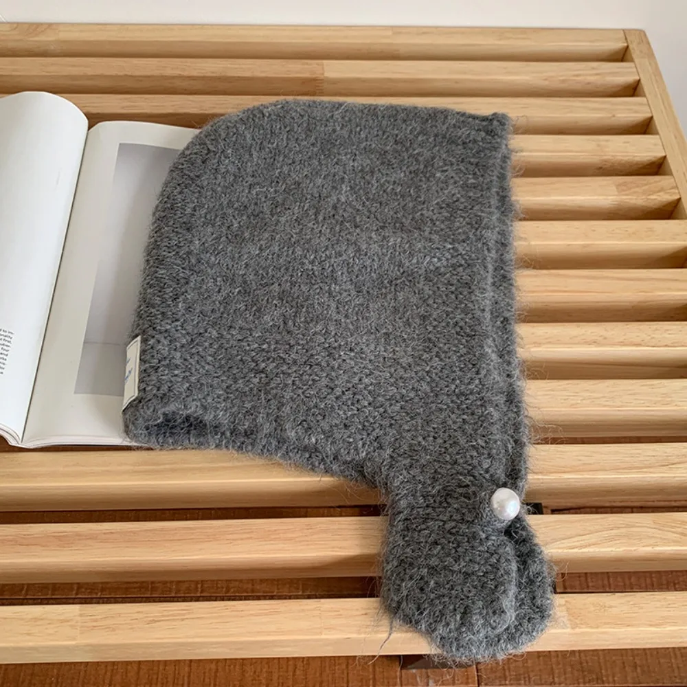 

Sweet Woolen Knitted Balaclava Hat Keep Warm Ear Protection Neck Collar Beanies Cap Polyester Solid Color Pullover Cap Girls