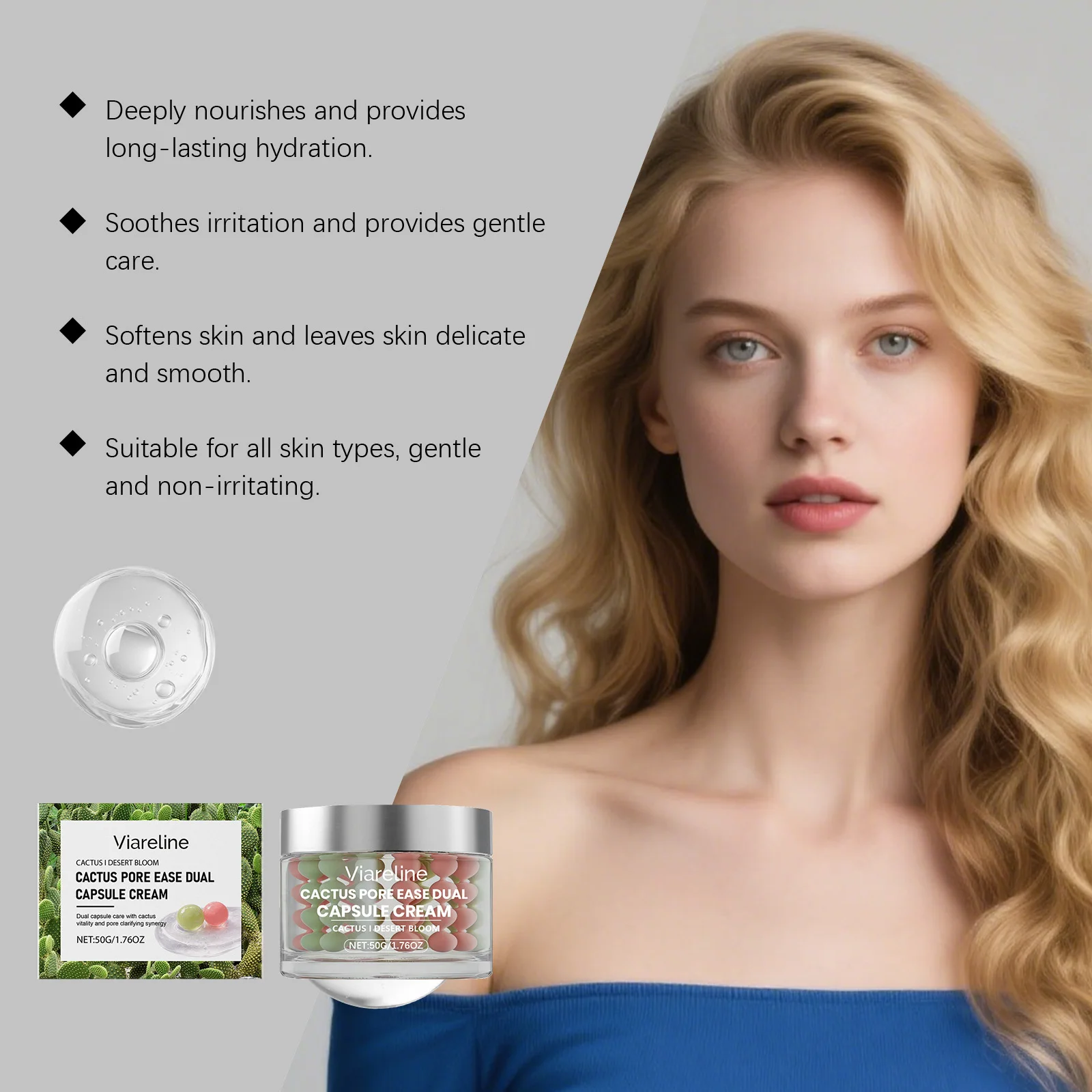 Cactus Double Effect Capsule Cream Natural Plant Extract Antioxidant Vitality Boost Revitalize Firming Essence Soothing Moisture