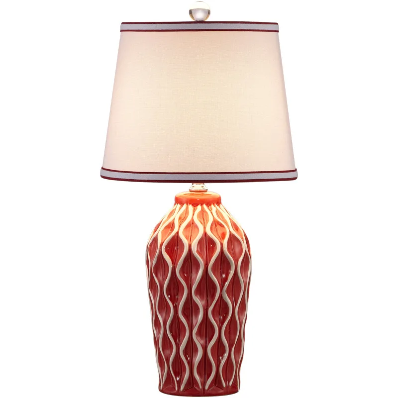 Nordic Minimalist Classical Ceramic Floor Lamp Bedroom Living Room Study Fabric Lampshade Creative Spiral Pattern LED Desk Light