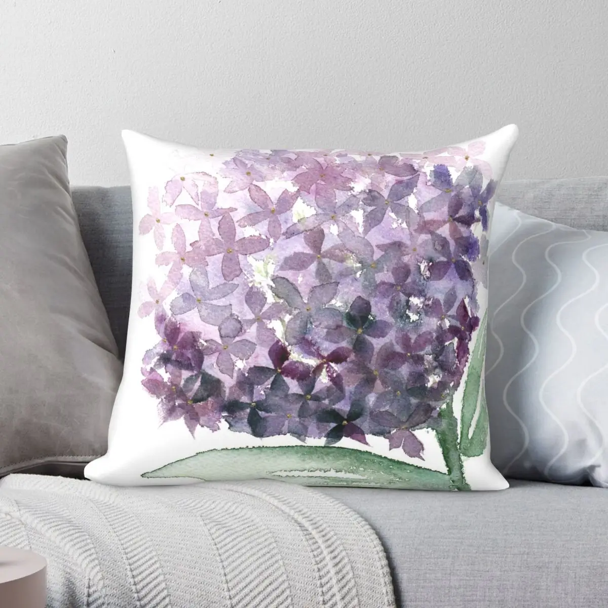 

Hydrangea In Purple Square Pillowcase Polyester Linen Velvet Pattern Zip Decor Room Cushion Case