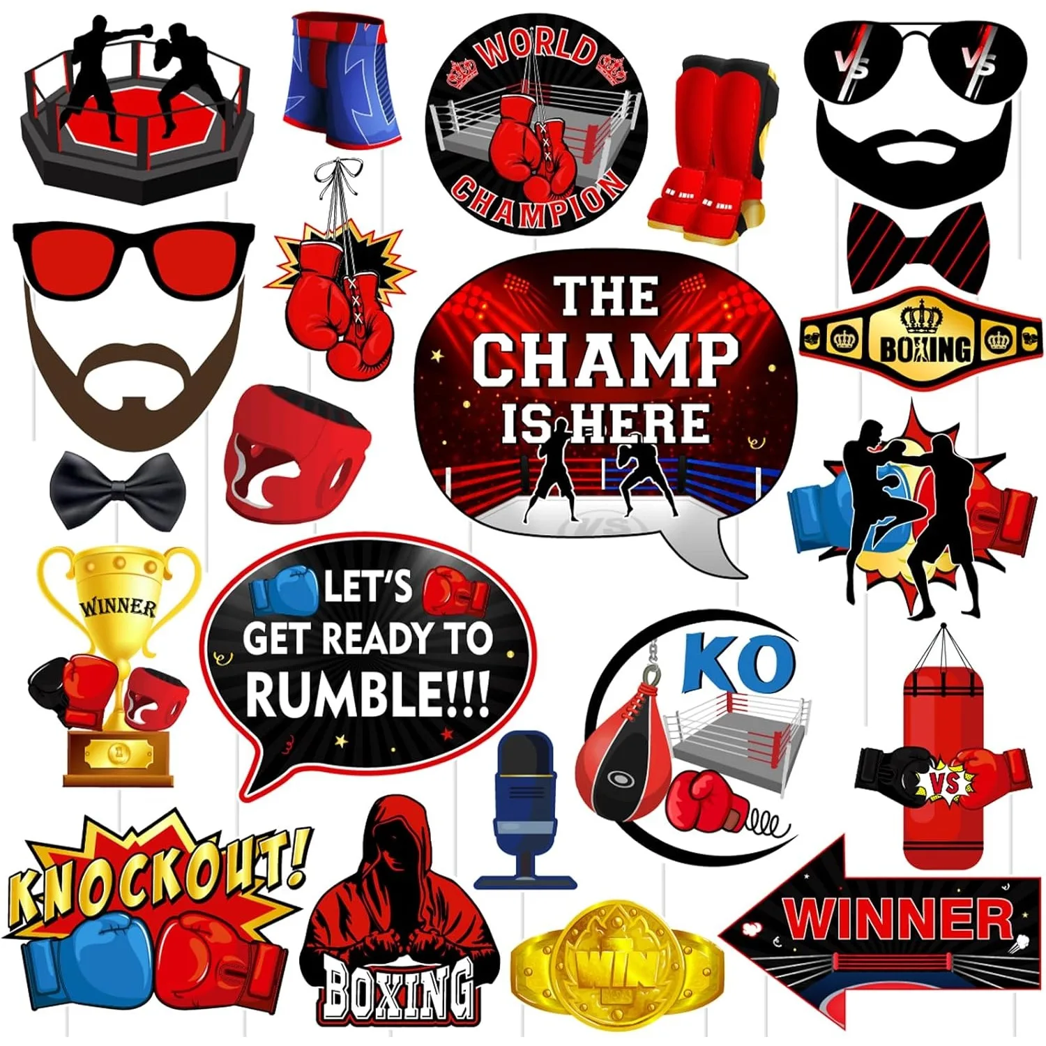 

Kreatwow-Boxing Photo Booth Props, Red Kit, Wrestling Party Decorations, Fight Sports Theme, Birthday Supplies, Baby Shower