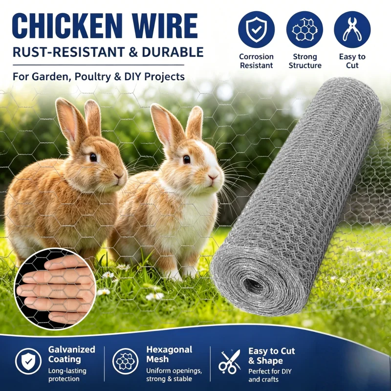 Electro Galvanized Iron Hexagonal Mesh Durable Breeding Net for Poultry Rabbit Cage Garden Fence Netting Poultry Wire Netting