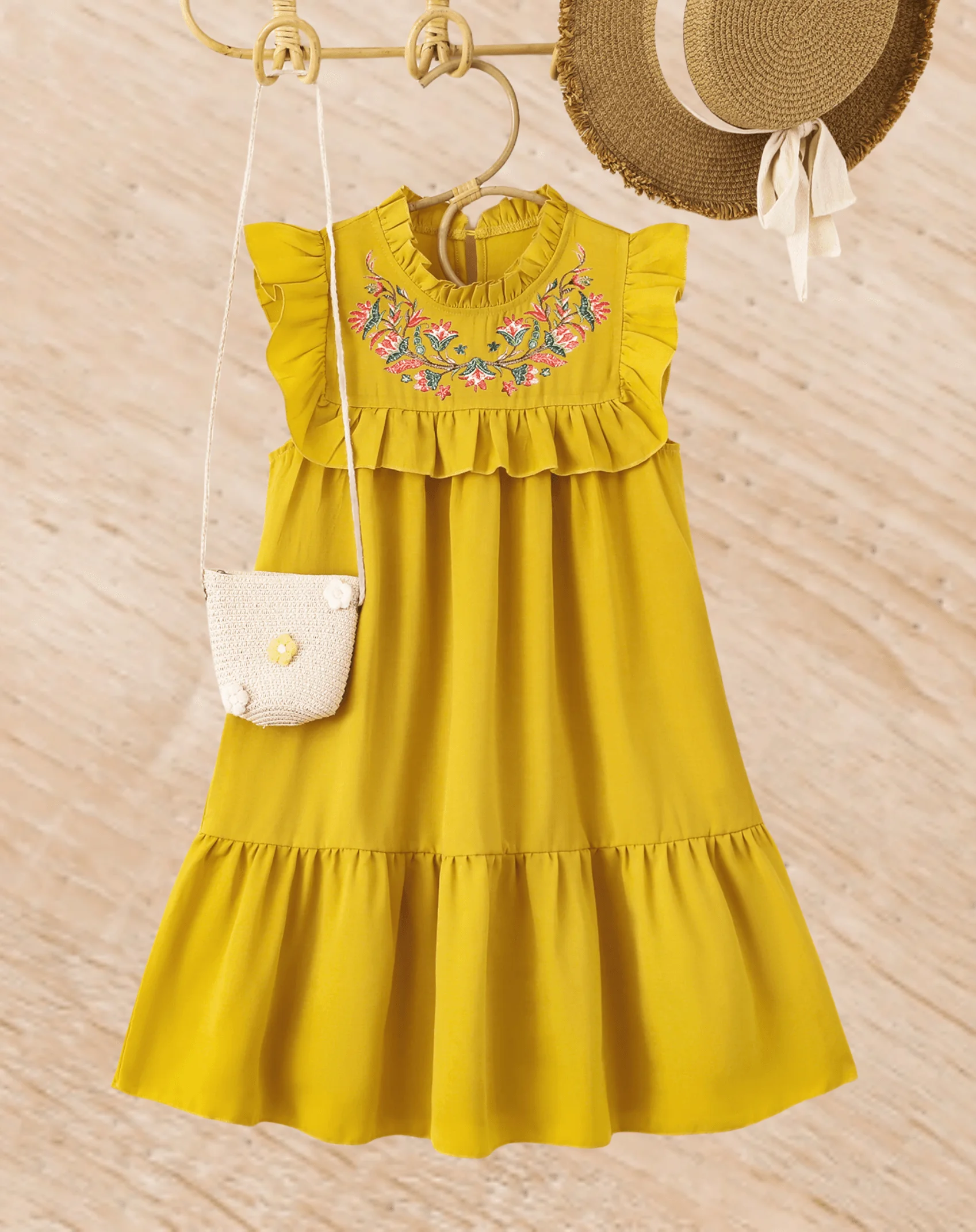 Girls holiday style summer sleeveless lotus lace elastic pleated stand collar flower embroidery unique novel vest dress