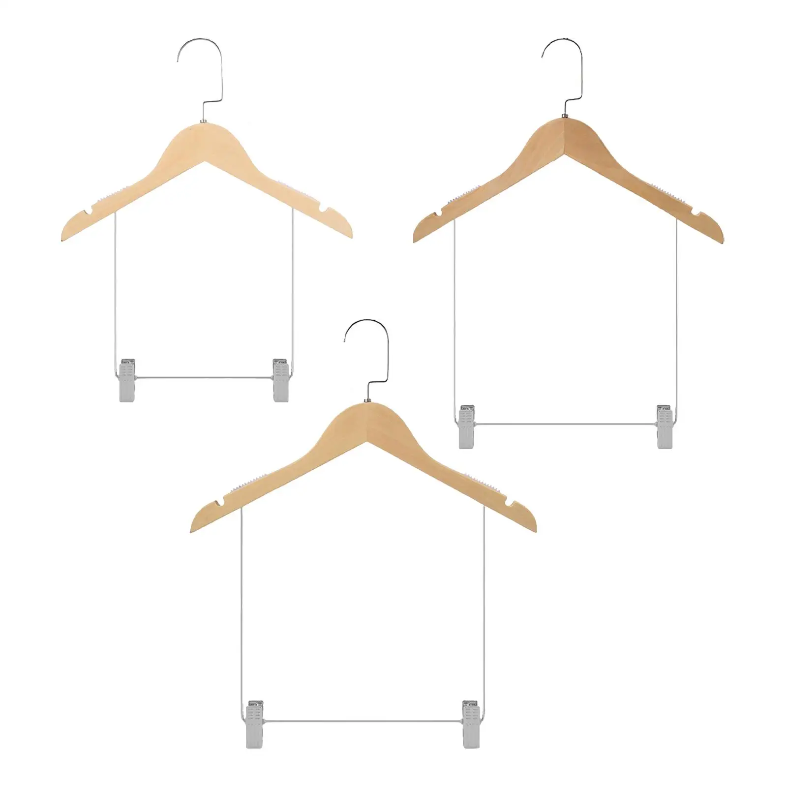 Wooden Suit Hangers Clothes Hanging Rack Anti Skid Underwear Bra Clothespin with Adjustable Metal Clips for Jacket Pant Shirt