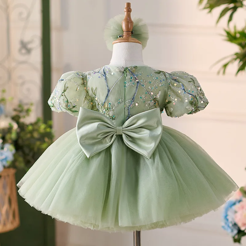 Robe de Princesse en Dentelle pour Bébé Fille, Tenue de Bal, de Première Communion, de Mariage, d'Anniversaire, avec Nministériels d à Paillettes