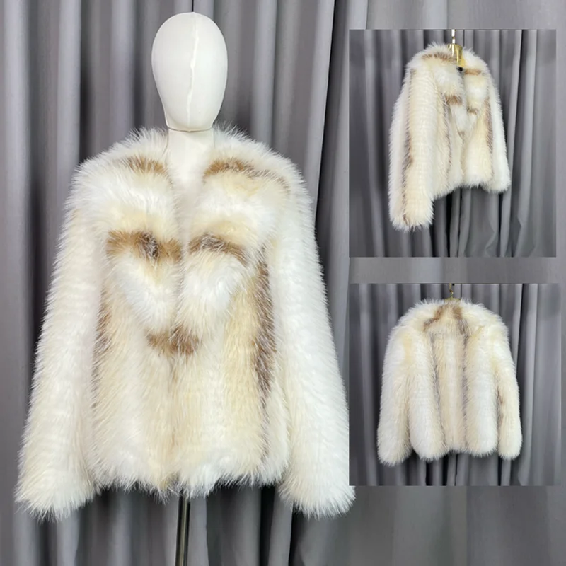 

High quality winter warm eco-friendly fox fur furry fake fur women's coat fashionable new style can be customized plus size