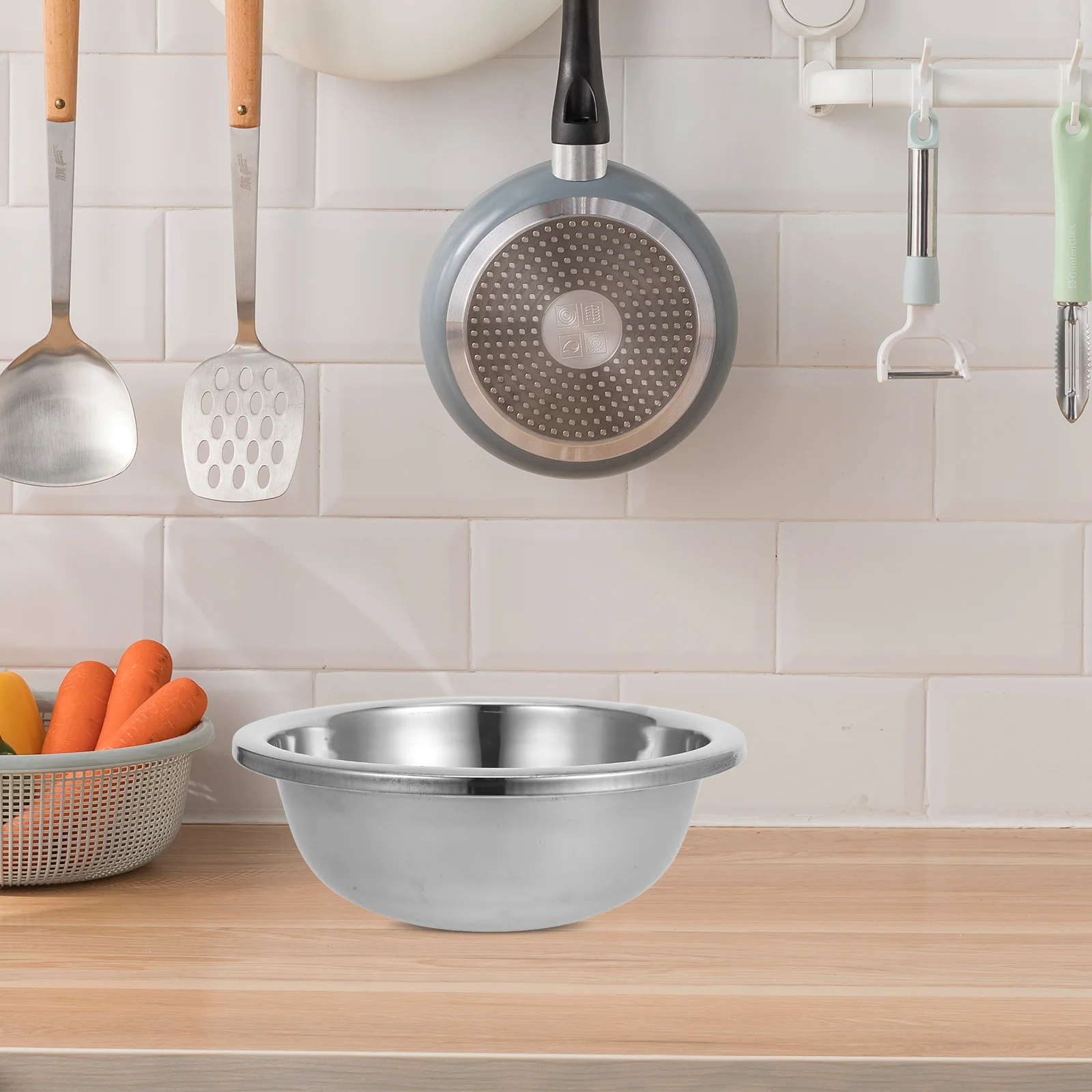 

30Cm Stainless Steel Deep Basin Heavy Duty Kitchen Mixing Bowl For Salad Vegetable Washing Rice Prep Stackable Metal Bowl