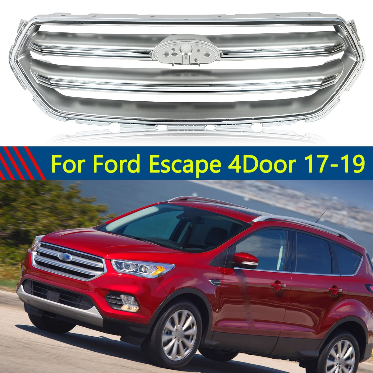 

SAIQINGSP Front Grille Fit For Ford Escape 2017-2019 Front Bumper Upper Grille Car Accessories Tools