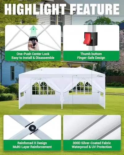 10x20 Pop Up Canopy Tent with 6 Removable Sidewalls, White, 10x20 | One-Push Center Lock Event Shelter with Church view 3
