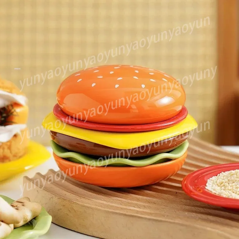 

Hamburger Bowl and Plate Set Beautiful Plate Salad Bowl Creative Dessert Plate Ceramic Cutlery Lovely Rice Bowl