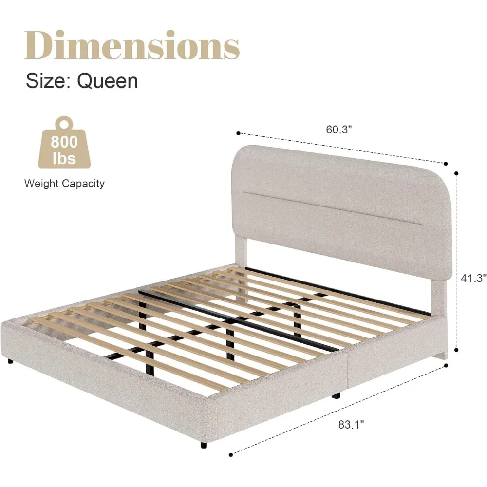 إطار سرير بمنصة منجدة بحجم كوين مع لوح رأسي زاوية مستدير وحشوة ناعمة