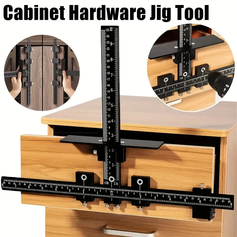 Adjustable Drill Template Guide - 1pc Black Cabinet Hardware Fixture Tool - Wooden Drill Pin for Installing Handle Knobs on Door