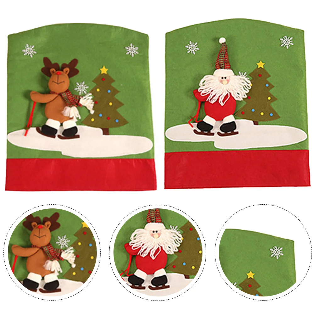 

2pcs Christmas Covers Adorable Chair Back Covers Cloth Material Festive Home Decoration Xmas Chair Protector Creative