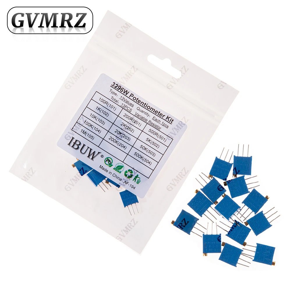 13PCS 3296W Trimmer Potentiometer 500K 10K 100K 1M Ohm Variabler Widerstand mit 3 Pins für DIY Einstellbarer Widerstand