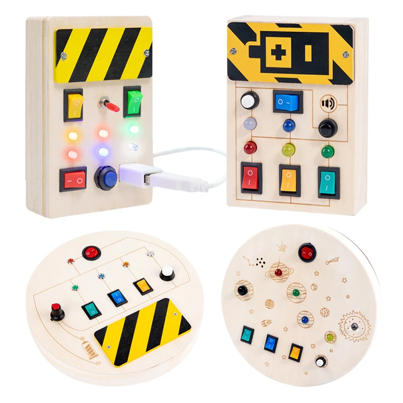 

Children Montessori Electronic Busy Board Kids LED Light Switch Wooden Sensory Toys Toddlers Learning Cognitive Educational Toys