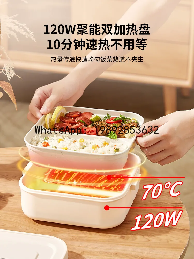 Insulated lunch box stainless steel polished with built-in pluggable heating utensils