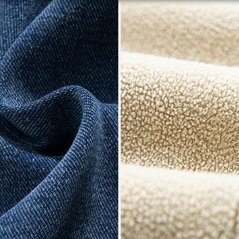 Pantalones vaqueros ajustados elásticos de felpa cálidos para hombre, pantalones vaqueros gruesos con forro polar a la moda, pantalones informales de calle alta