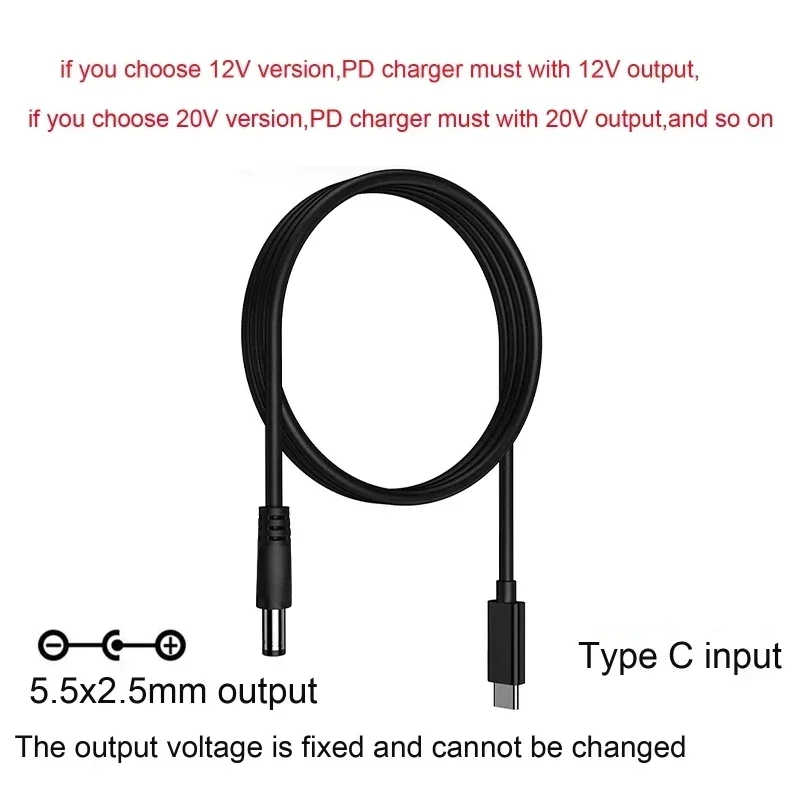 DC To Type C USB PD 9V 12V 15V 20V 5.5x2.1mm 2.5 Power Supply Cable For Wireless Router Laptop LED Strip Speaker CCTV Camera