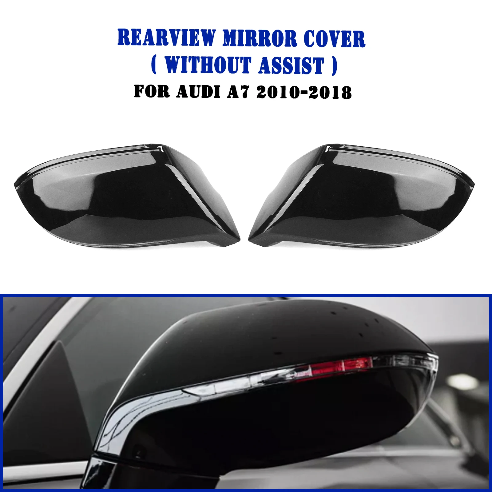 For Audi A7 S7 RS7 2010-2018 Side Rearview Mirror Cover Gloss Black Exterior Rear View Cap Shell Replacement Clip On Type