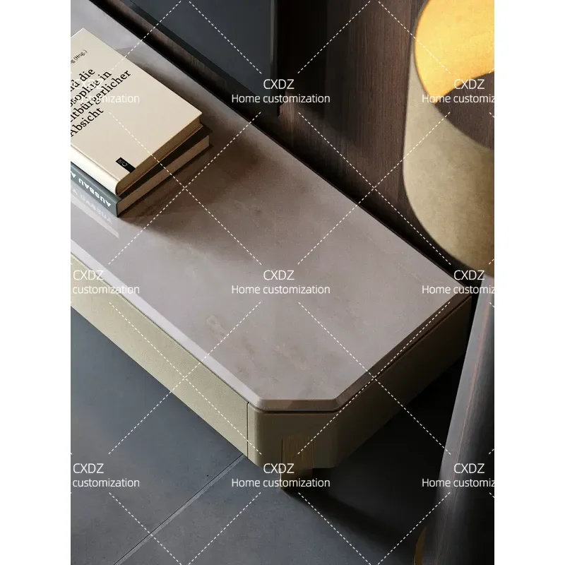 Italian Light Luxury Coffee Table and TV Cabinet Combination with Kali Ice Jade Natural Stone Large Capacity Storage for