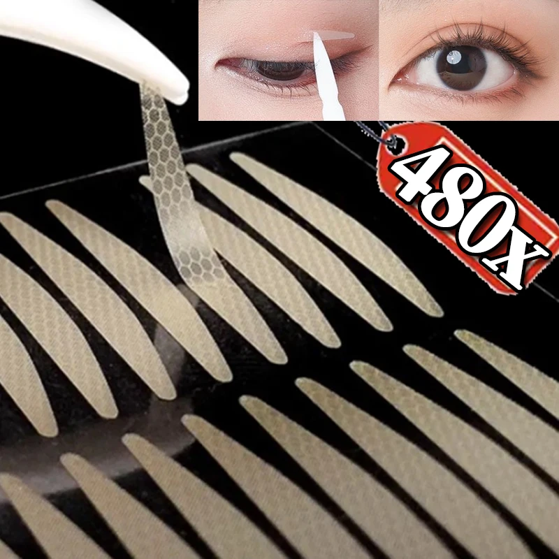 Cinta adhesiva para párpados dobles, 120/480 Uds., pasta para párpados plegable Invisible sin rastro, raya Beige, herramienta de maquillaje de ojos Natural de alto adhesivo
