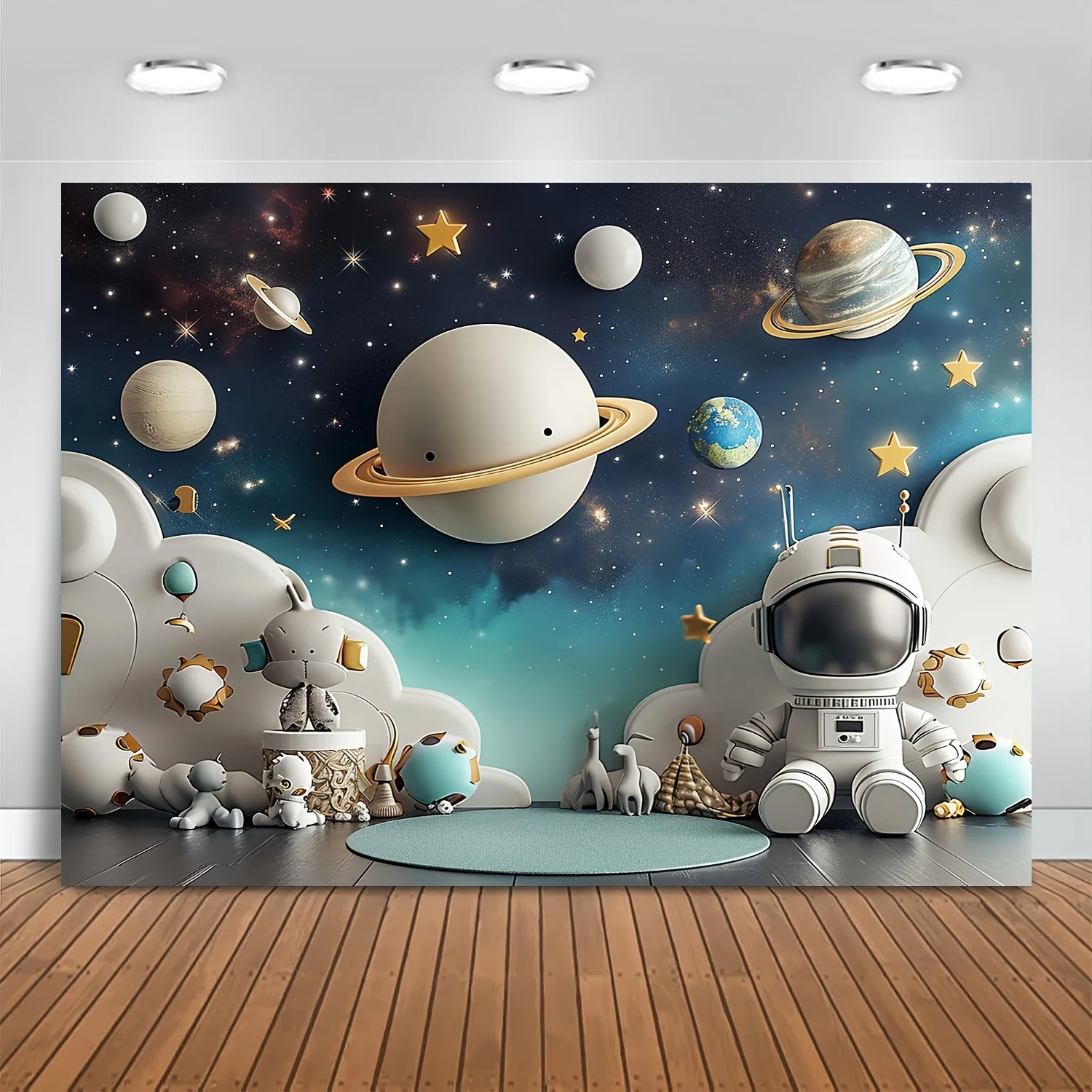 Astronaut Outer Space Planet Background Cloth Room Decoration Children\'s Birthday Party Baby Shower Layout Banner Props