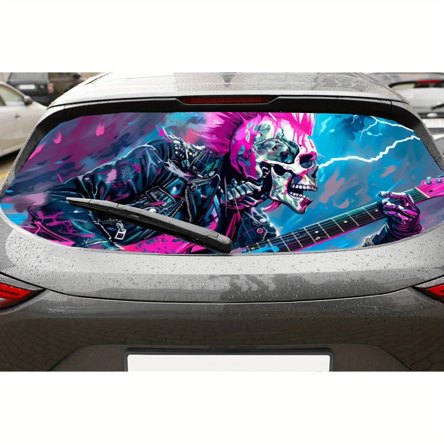 

Punk Skull Musician PVC Perforated Car Vinyl Wraps, Privacy Enhancing Design for Rear Window, Car Rear Windshield Sticker for Mo