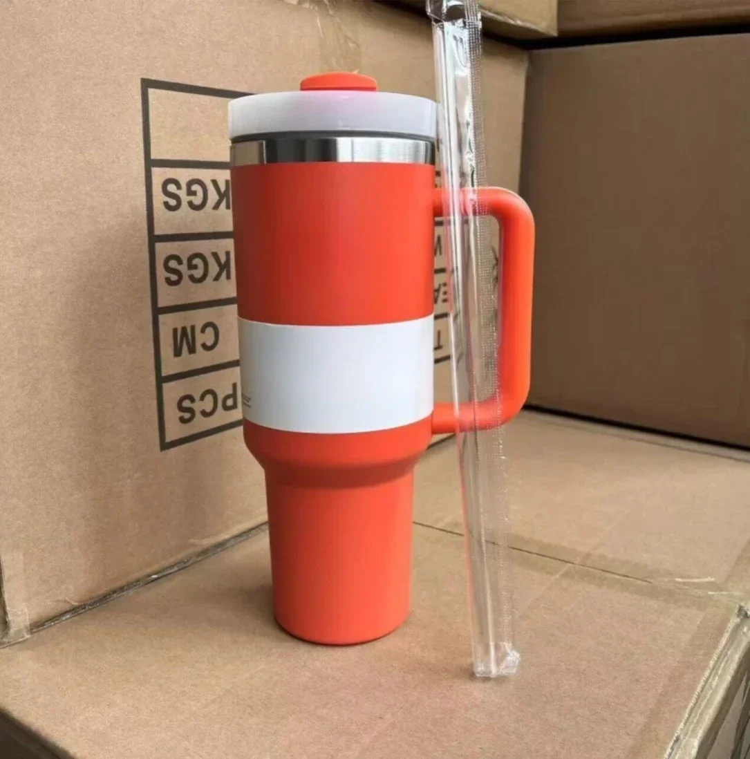 

2025 40 oz Tumblers Cup With Handle Insulated Stainless Steel Tumbler Lid Straw Car Travel Mugs Coffee Cups Black for s