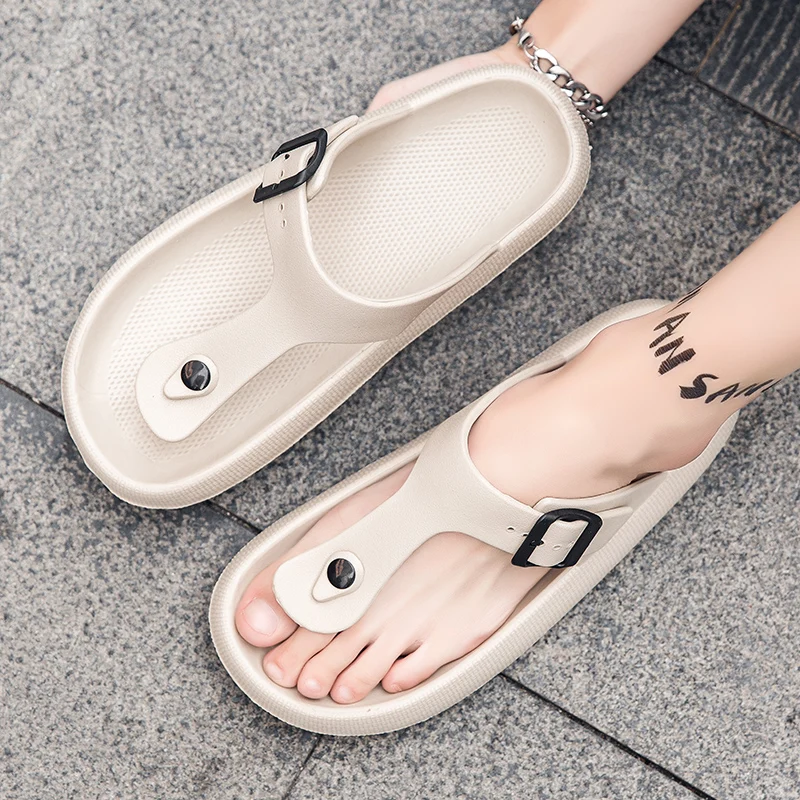 Zomer Slippers Mannen Outdoor Eva Dikke Platform Slippers Mode Zachte Zool Licht Strand Sandaal Groot Formaat 47 Pinch Voeten Flip flops