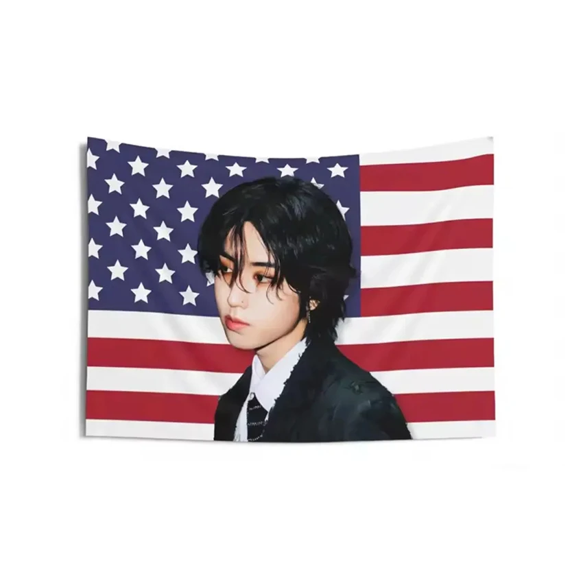 هان Jisung العلم الأمريكي Kpop راية المعبود نسيج مزدوج مخيط الجدار الشنق ملصق لغرفة كلية D مع 4 الحلقات النحاسية