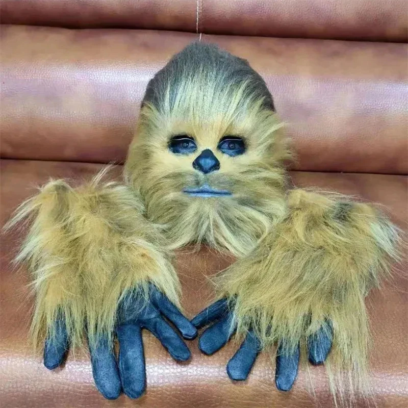 

♥2026 New Halloween Costume Cosplay Party Prop Film Chewbacca Head Masks A P E Man Mask Gloes ★★★
