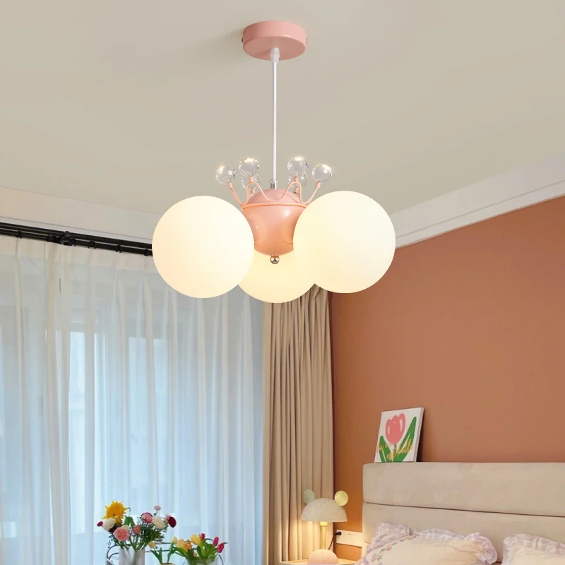 

Cream Style Cartoon Bedroom Pendant Light Warm Creative Crown Lamp Eye Protection Children’s Room Living Room Lighting Decor