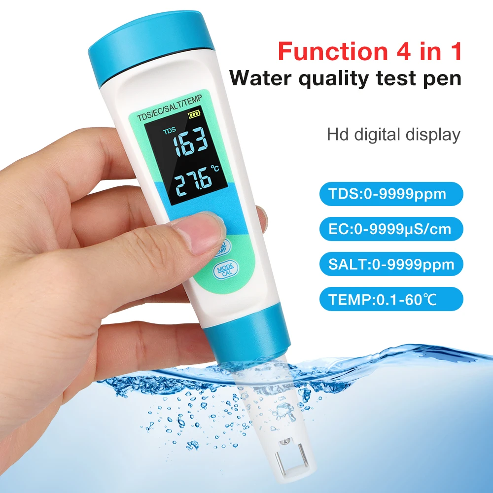 

4 in 1 Water Quality Tester Digital Salinity Meter EC TDS Salinity Monitor Temp Detector for Drinking Water Pool Filter Aquarium