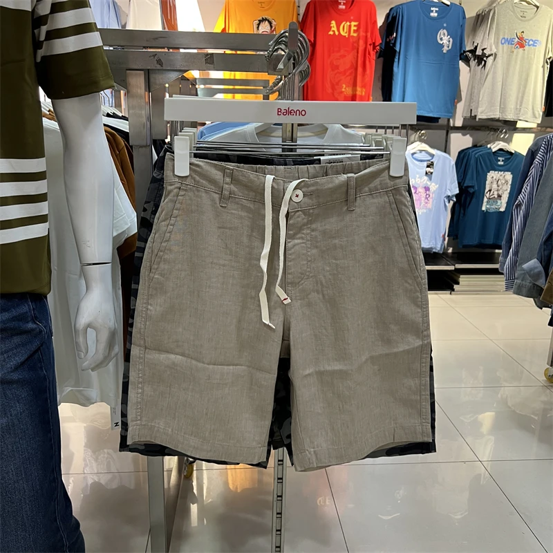 Bal masculino verão novo linho orts respirável fino cinco pontos calças de praia perna reta casual lazer orts 880033