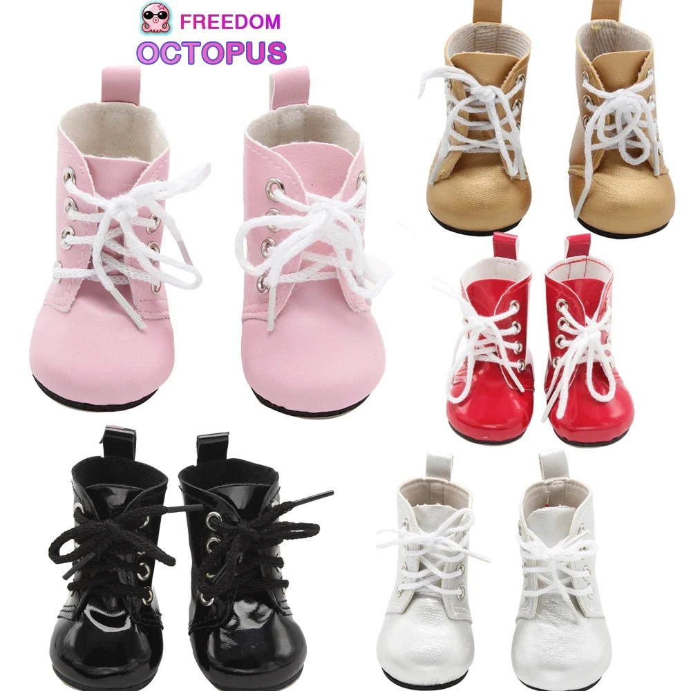 Solid Color PU Leather 43cm New Born Doll Mini Boots Short High Heel Booties Shoes For 18inch American&1/3 BJD Dolls