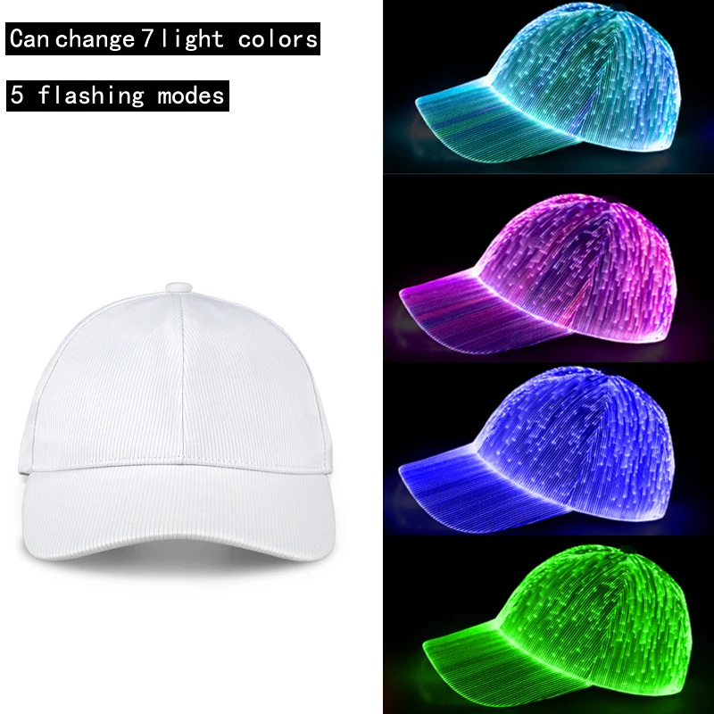 Adult LED Cool Light-emitting Hats Optical Fiber Fabric Hip Hop Hat Y2K Harajuku Colorful Intelligent Luminou Night Club Cap