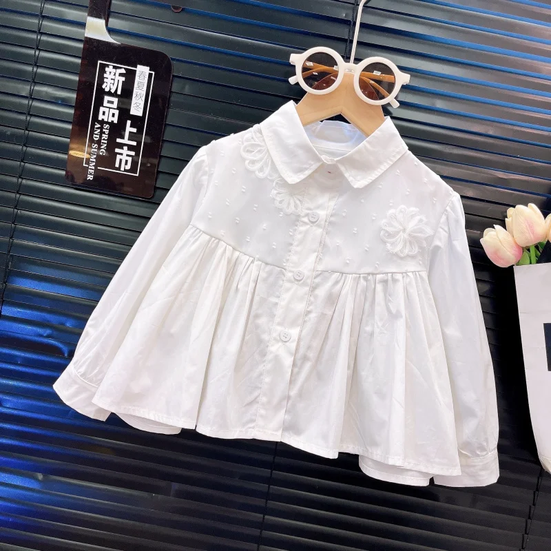 

Girls2025Spring and Autumn New Children's Clothing Cute Mesh Embroidered Patchwork Shirt and Denim Pants Two-Piece Set Trendy