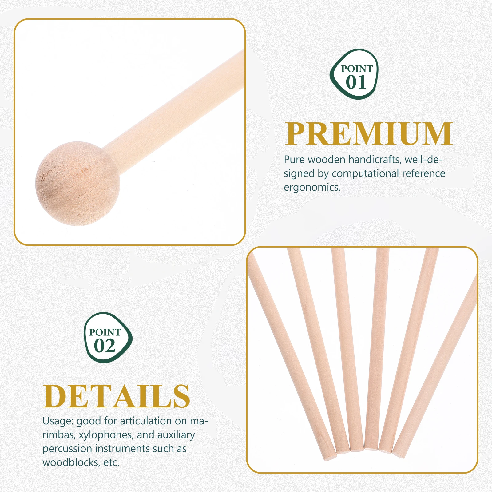 

6 Pcs Percussion Stick Mallets Instrument Drum Sticks Hammer Drumsticks