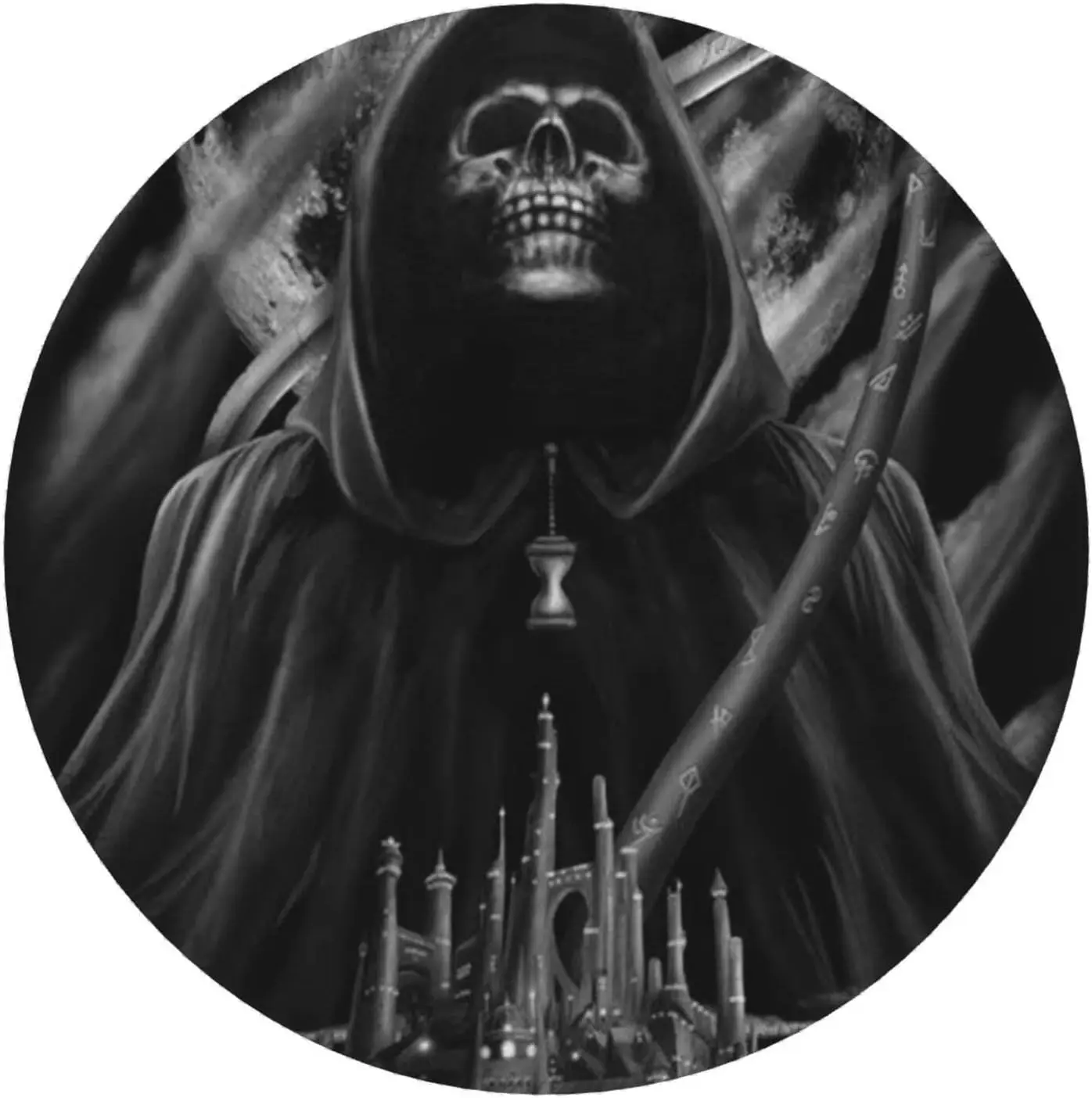 Dark Grim Reaper Castle Round Mouse Pad Skull Mousepad Non-Slip Rubber Mouse Mat for Computer Desk Gaming Laptop Office Work