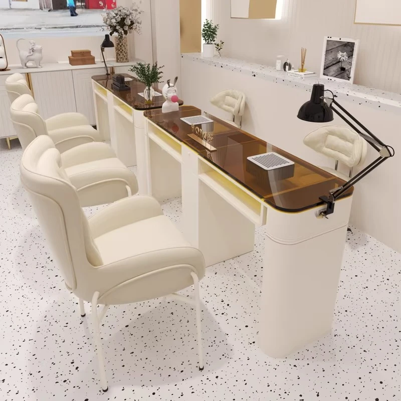 

Nordic Cream Style Manicure Table Modern Iron Art Glass nail Table Massage Beauty SPA Commercial Furniture tavolo manicure FYNT