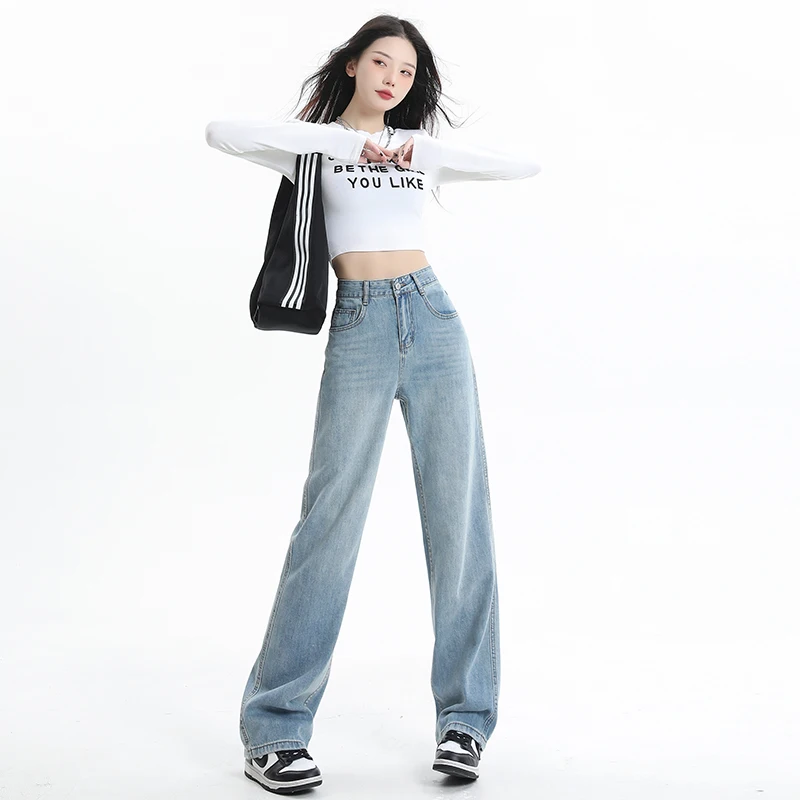 

Женские узкие прямые джинсы Y2K с высокой талией, осень 2023, широкие брюки, универсальные брюки для миниатюрных стилей